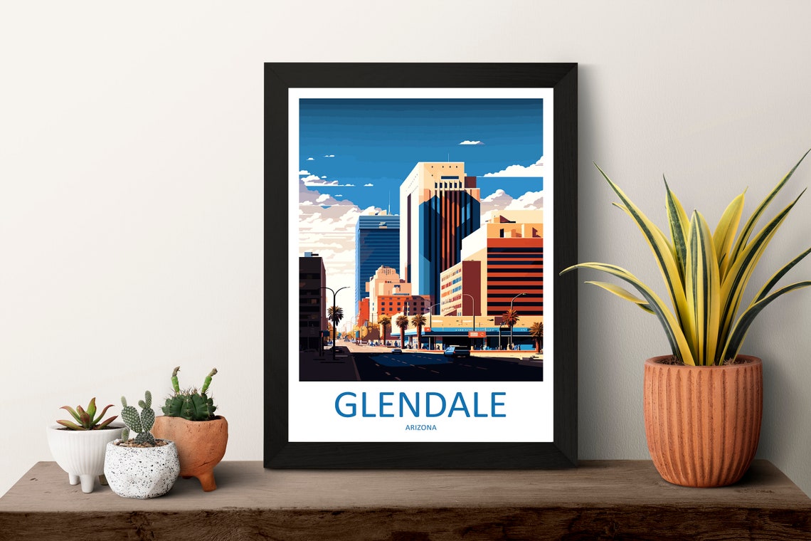 Glendale Arizona Downtown High Rise Sunset Illustration Poster - Image 3