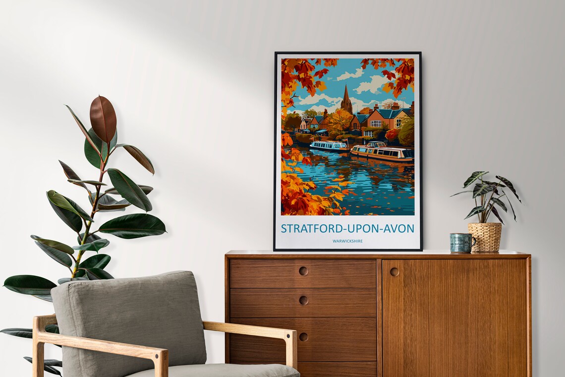 Stratford Upon Avon Riverside Autumn Boats Vintage Style Poster - Image 2