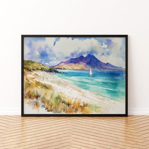 Isle Of Arran Watercolor Poster Landscape Wall Art Hanging Home Dcor Gift Lovers Scotland