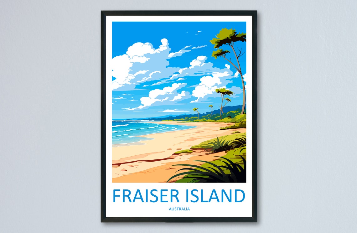 Fraser Island Australia Sandy Beach Dune Shoreline Travel Poster