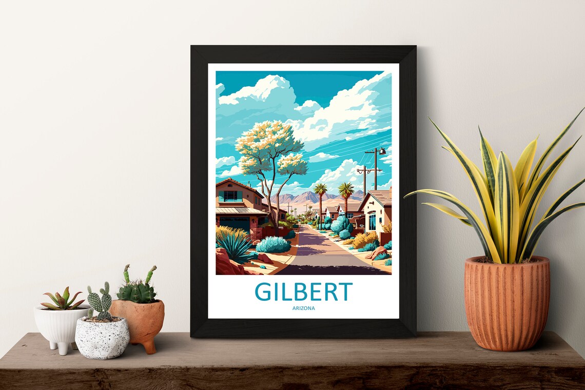 Gilbert Arizona Desert Suburban Street Palm Trees Art Poster - Image 3
