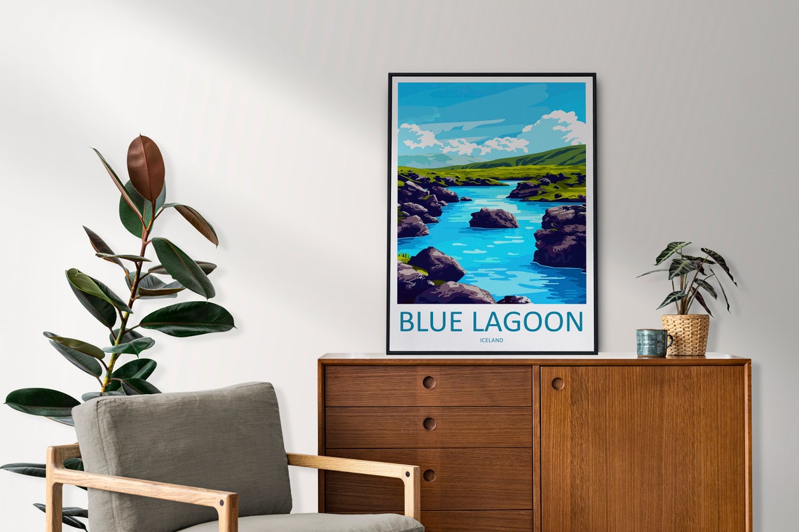 Blue Lagoon Iceland Vivid Turquoise Water Dark Lava Rocks Poster - Image 2