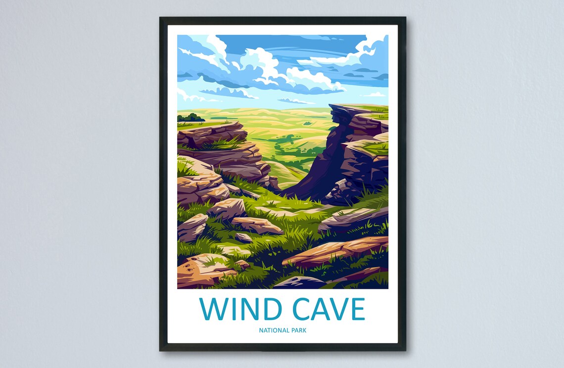 Wind Cave National Park Rocky Canyon Prairie Vista Travel Poster