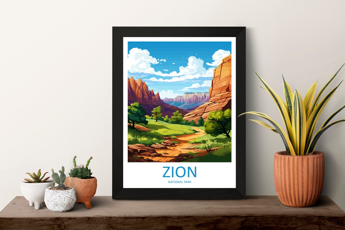 Zion National Park Red Canyon Trail Poster with Towering Cliffs - Image 3