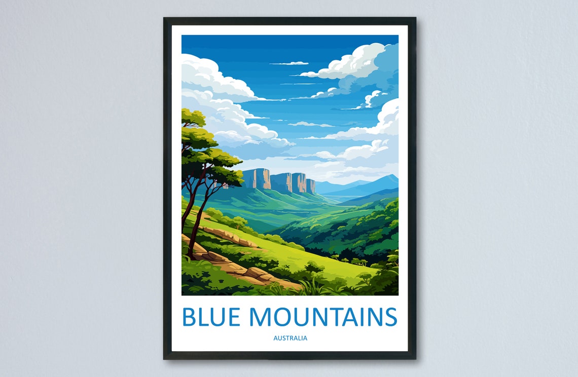 Blue Mountains Eucalyptus Valley Cliffs Australia Travel Poster