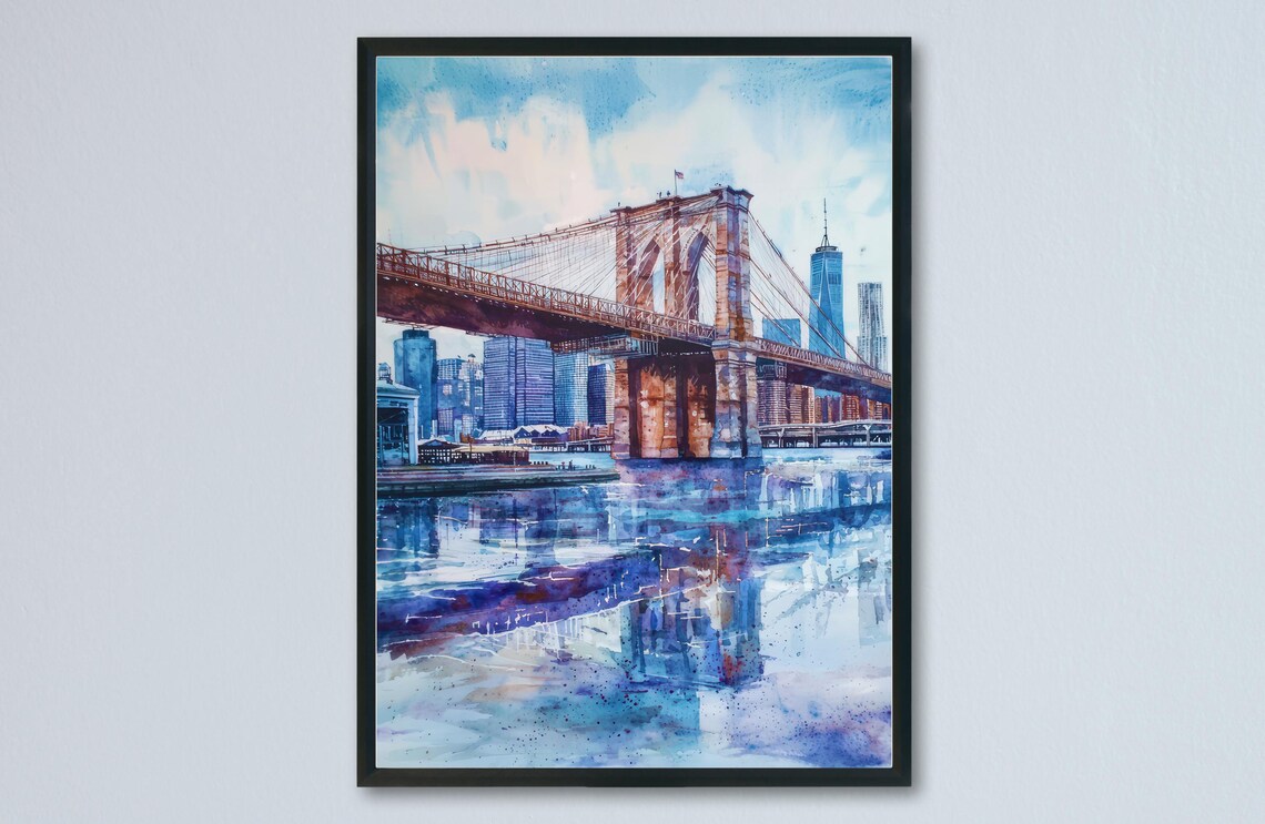 Brooklyn Bridge New York Skyline Watercolor Manhattan City Poster