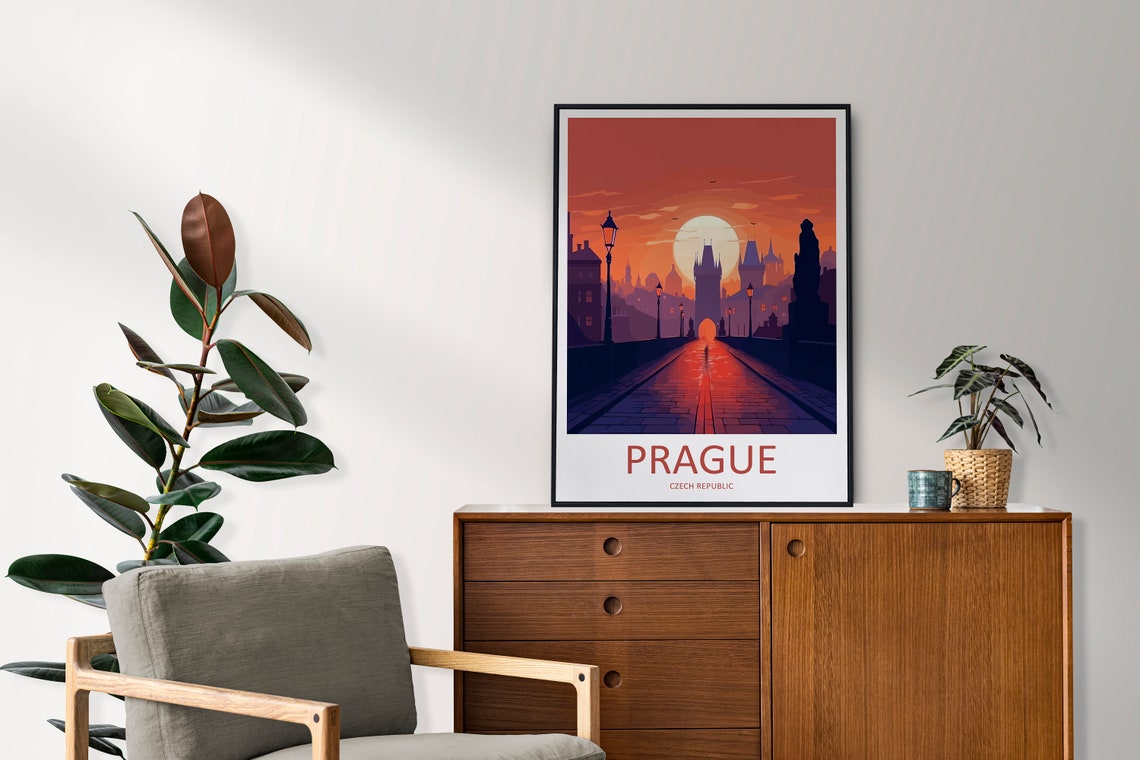 Prague Czech Republic Charles Bridge Poster with Sunrise Skyline - Image 2