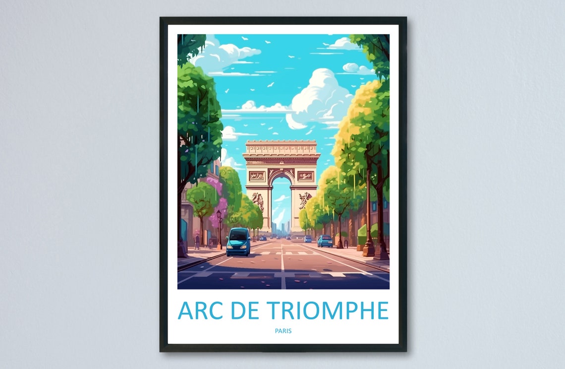 Paris France Arc de Triomphe Sunny Avenue Classic Travel Poster
