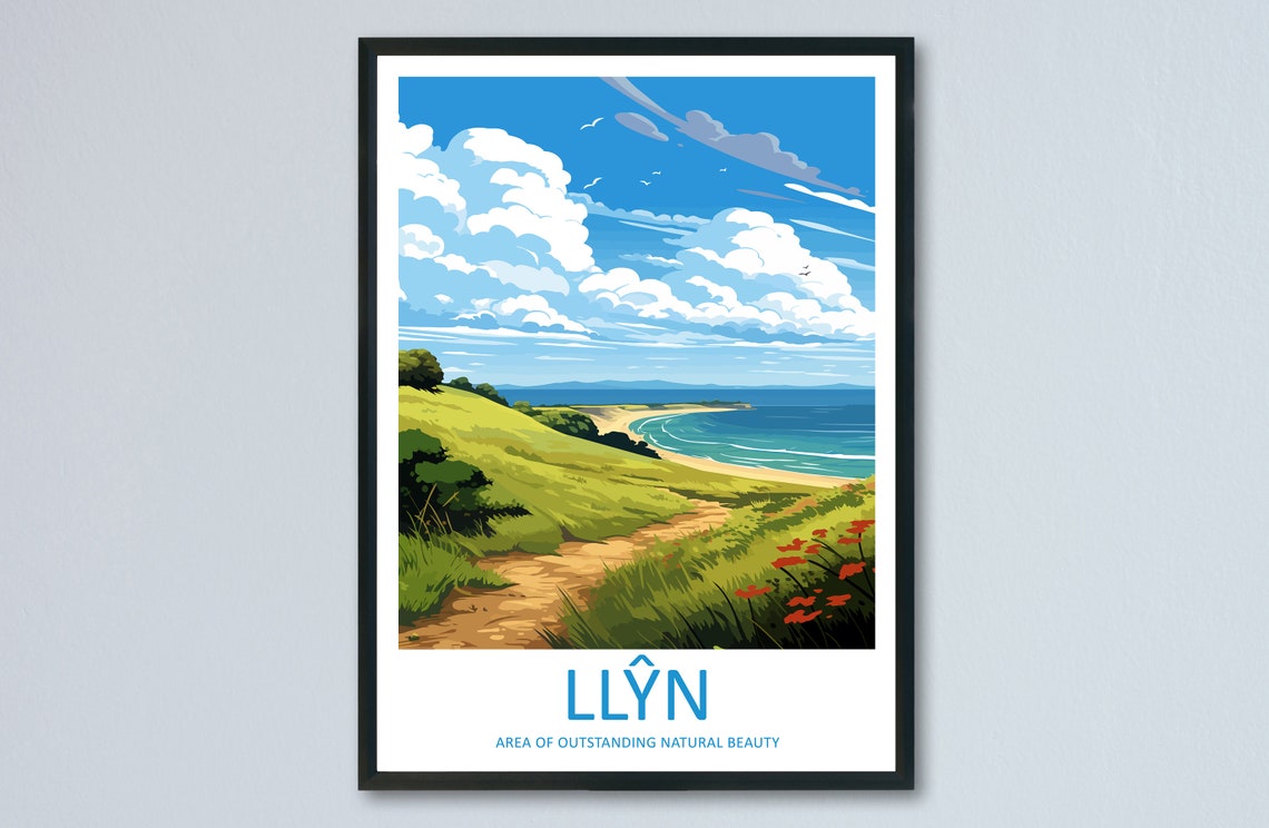 Llyn Peninsula Wales Sandy Beach Path Poppy Fields Travel Poster