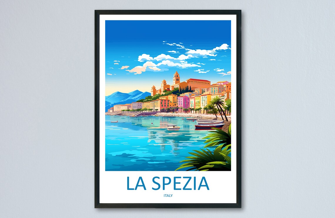 La Spezia Italy Harbor Waterfront Colorful Town Travel Poster