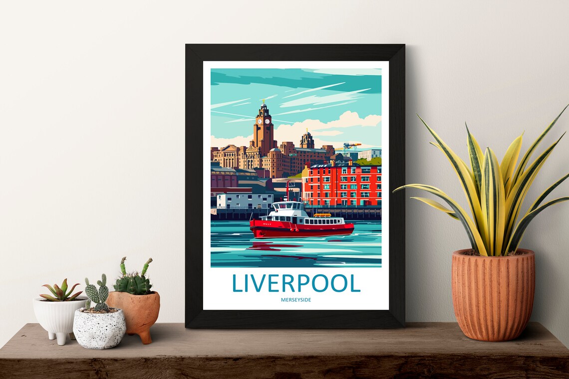 Liverpool England Waterfront Ferry Skyline Vintage Travel Poster - Image 3
