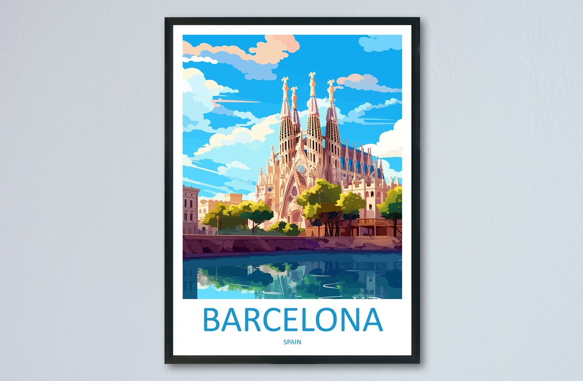 Barcelona Travel Poster, Spain Place Wall Art