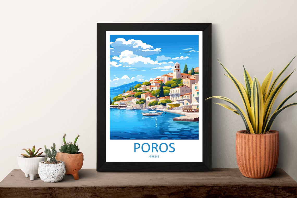 Poros Travel Print Wall Art Poros Greece Wall Hanging Home Decoration Poros Gift Art Lovers Wall Art Print Poros Greece Wall Art - Image 3