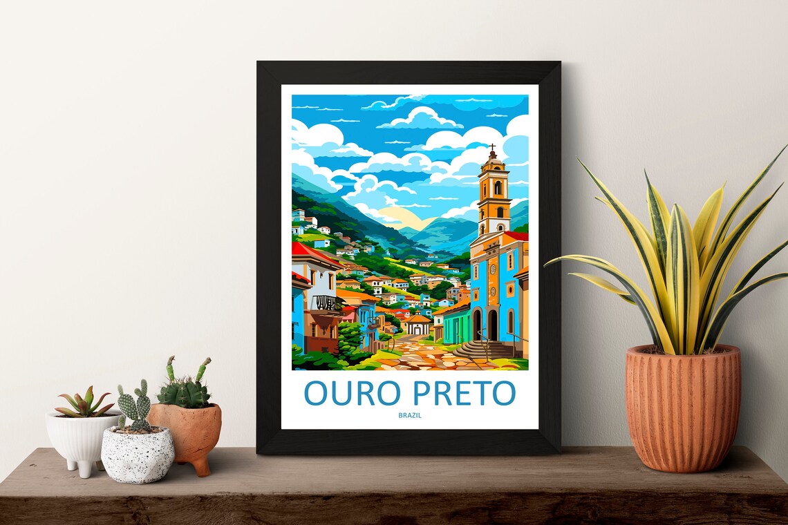 Ouro Preto Brazil Colonial Baroque Church Hillside Travel Poster - Image 3