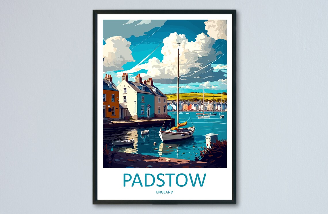 Padstow England Harbour Sailboats Colorful Coastal Town Travel Poster