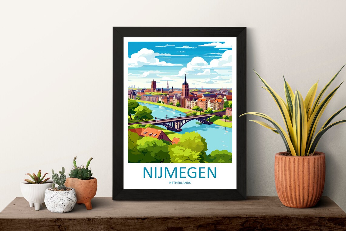 Nijmegen Netherlands Bridge River City Skyline Travel Poster - Image 3