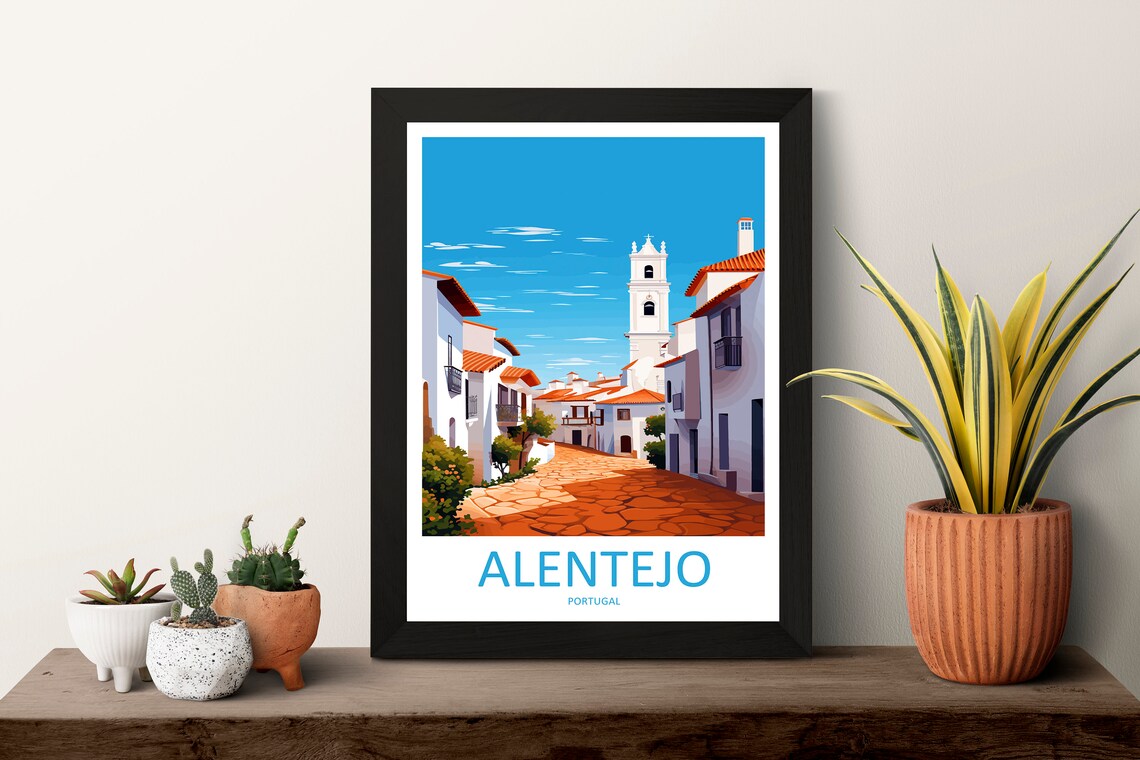 Alentejo Portugal Whitewashed Village Cobblestone Street Poster - Image 3