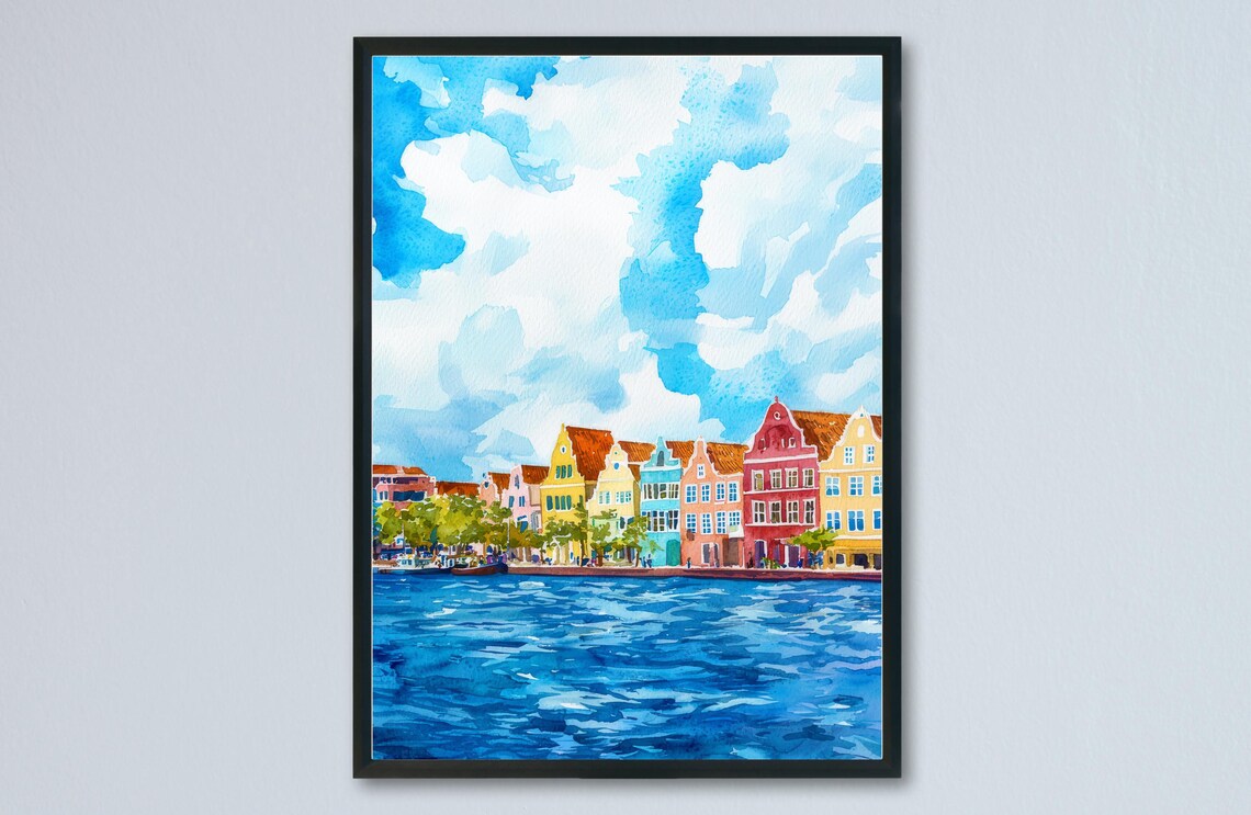 Curaçao Watercolor Travel Poster, Dutch Caribbean