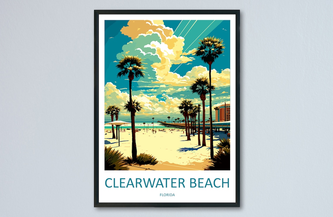 Clearwater Beach Travel Poster, Florida Coastal Decor