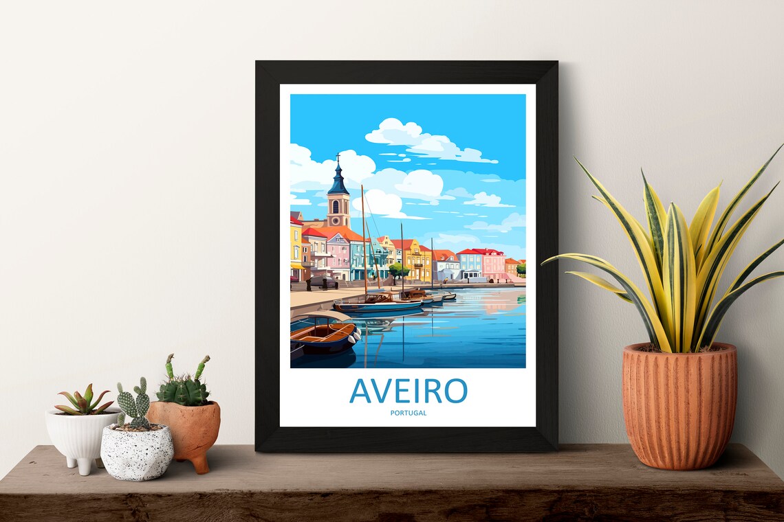 Aveiro Portugal Canal Waterfront Church Colorful Boats Travel Poster - Image 3