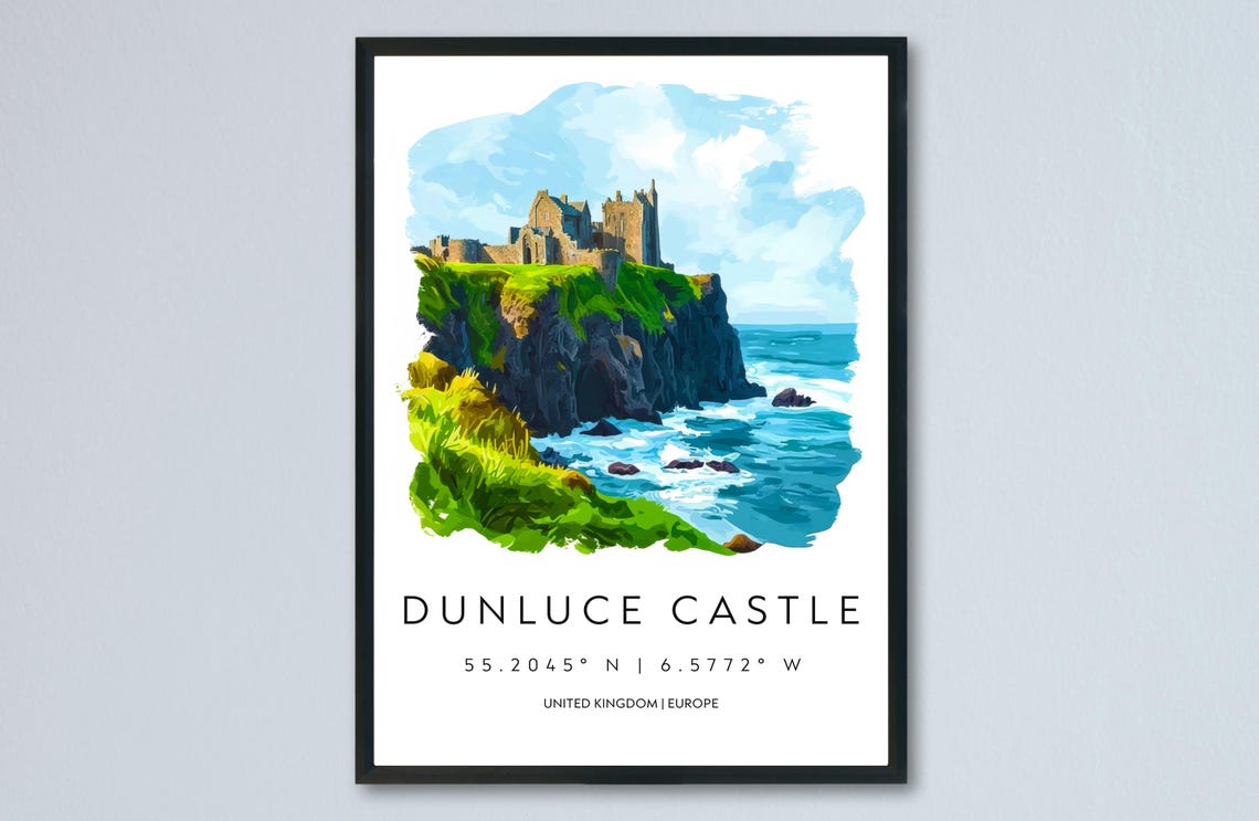 Dunluce Castle Cliffside Ruins United Kingdom Watercolor Poster