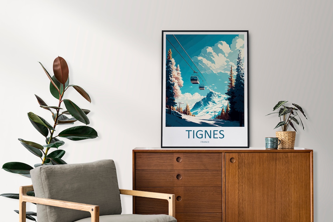 Tignes France Ski Gondolas Over Snowy Slopes Winter Travel Poster - Image 2