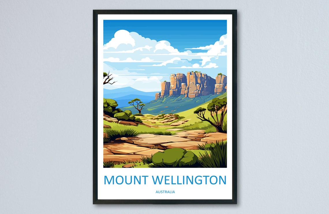 Mount Wellington Australia Illustrated Rocky Plateau Travel Poster