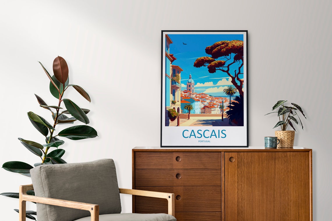 Cascais Portugal Sunny Coastal Old Town Hillside View Poster - Image 2