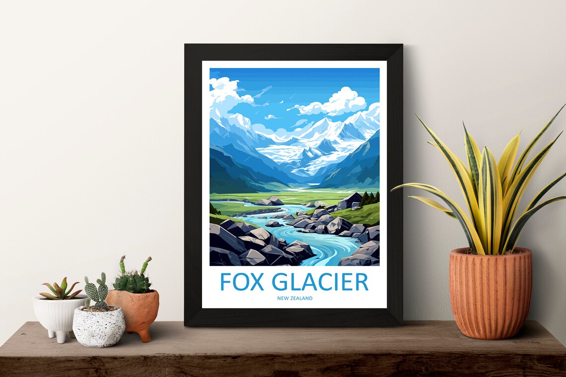 Fox Glacier New Zealand Alpine Valley River Snow Peaks Poster - Image 3