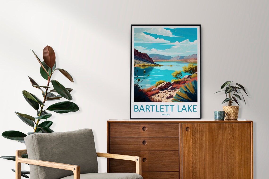 Bartlett Lake Arizona Desert Lakeside Shoreline Illustration Poster - Image 2