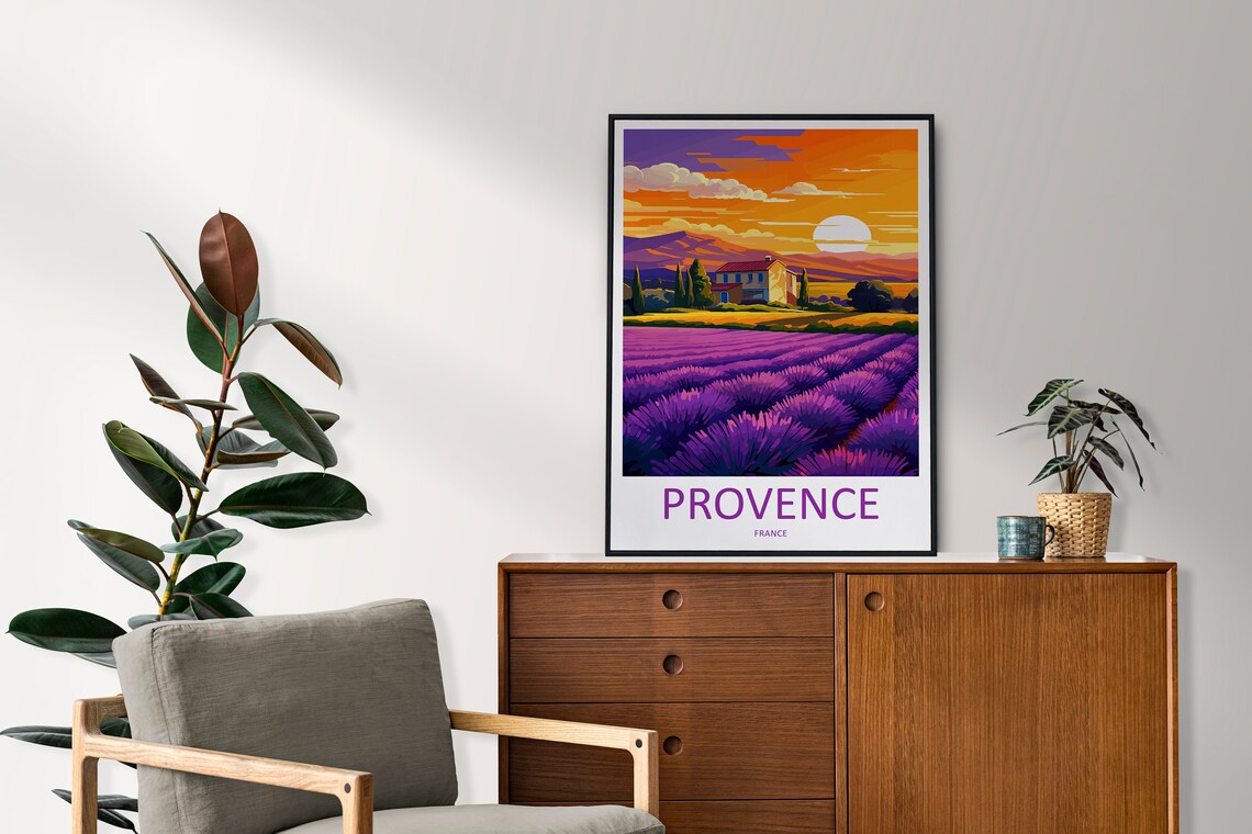 Golden Provence France Lavender Field Sunset Farmhouse Art Poster - Image 2