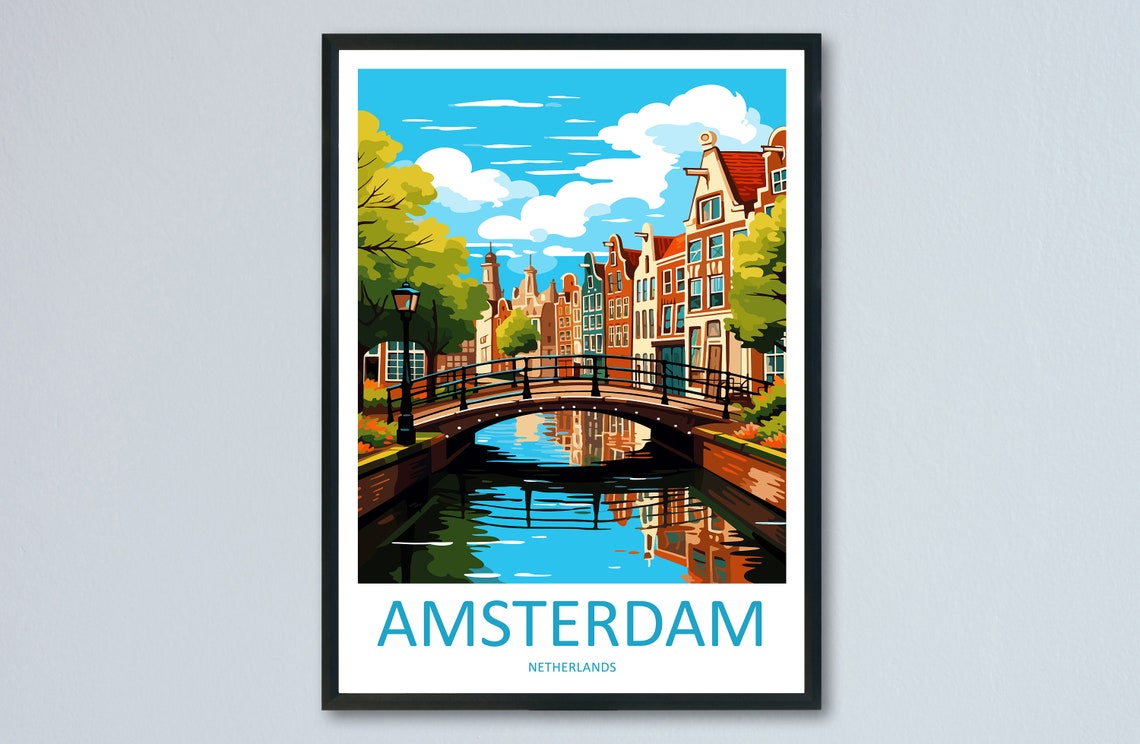 Amsterdam Netherlands Canal Bridge Gabled Houses Reflection Poster