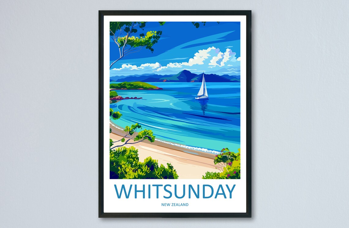 Whitsunday Turquoise Bay Sailboat Sparkling Seaside Travel Poster