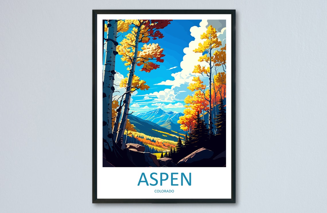 Aspen Colorado Golden Fall Aspen Trees Mountain View Travel Poster