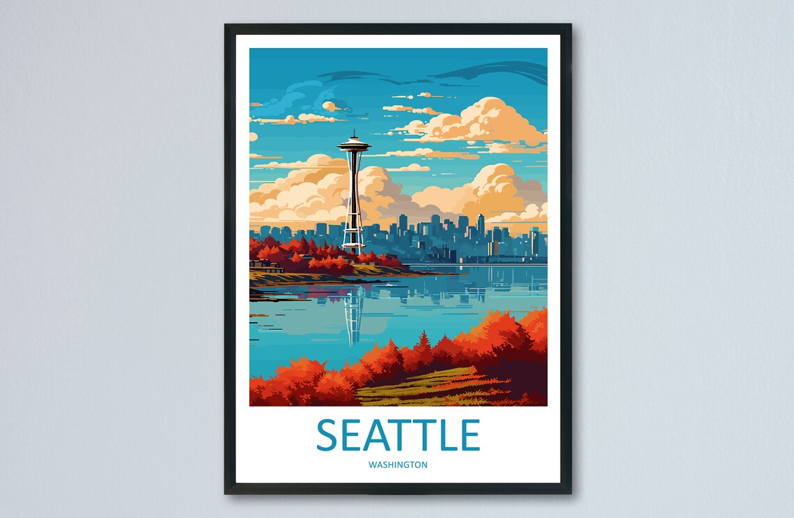 Seattle Travel Poster, Washington DC Art Lover Gift
