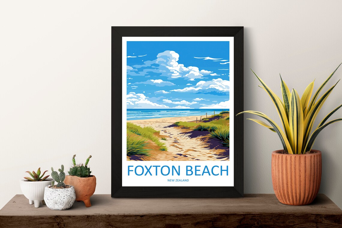Foxton Beach Travel Poster, New Zealand Wall Decor - Image 3