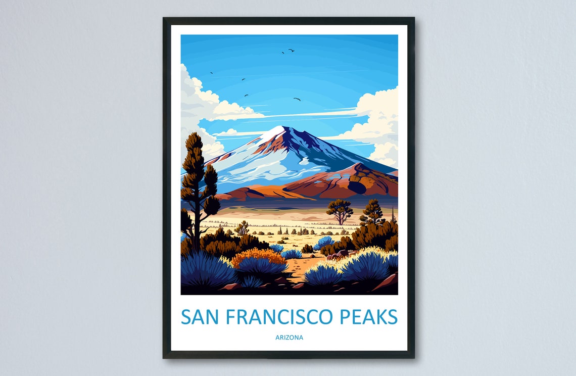 San Francisco Peaks Arizona Snow Capped Summit Illustration Poster