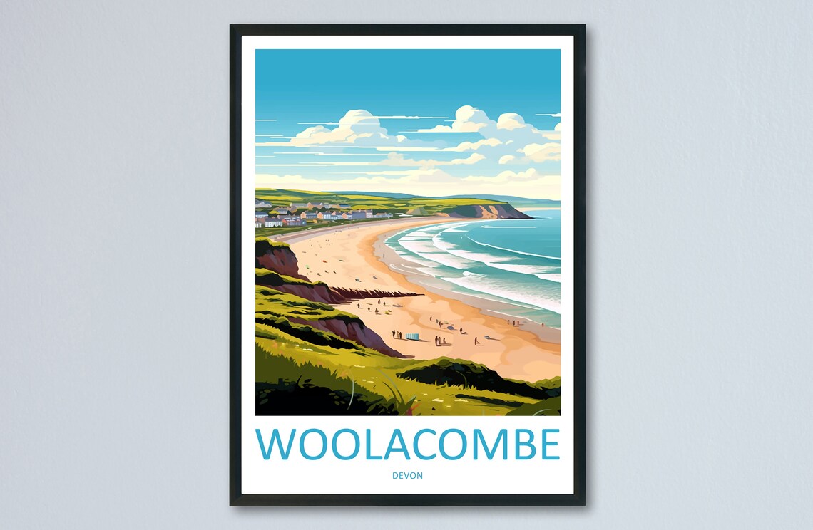 Woolacombe Travel Poster, Devon Wall Art Print
