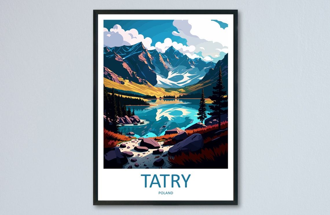 Tatry Poland Mountain Lake Poster with Alpine Peak Reflection