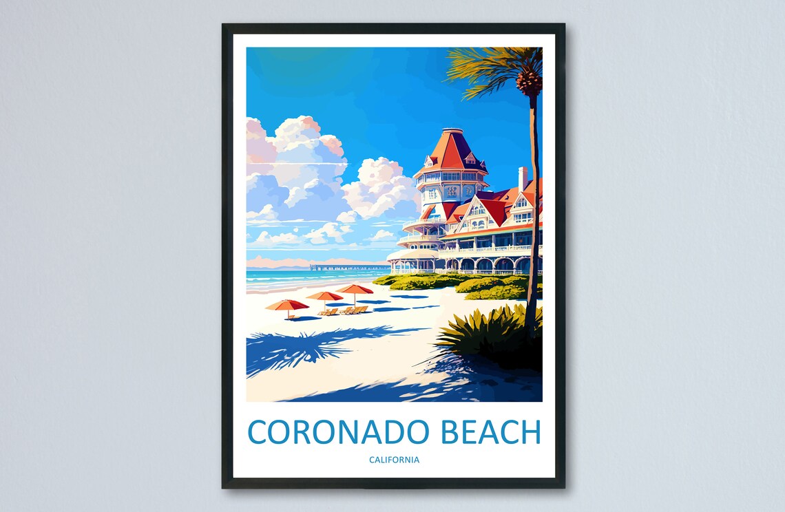 Coronado Beach Travel Poster, California Wall Art