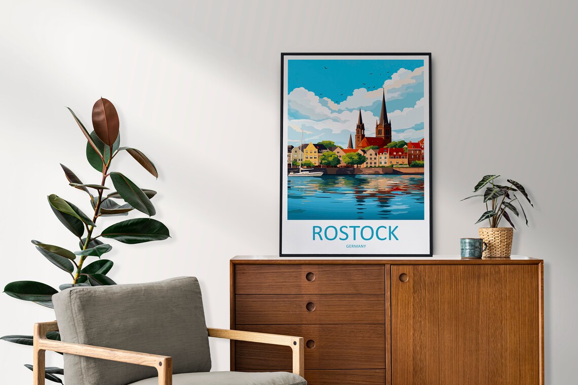 Rostock Germany Harbor Waterfront Historic Churches Travel Poster - Image 2