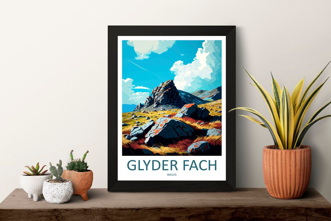 Glyder Fach Mountain Peak Wales Illustrated Travel Art Poster - Image 3