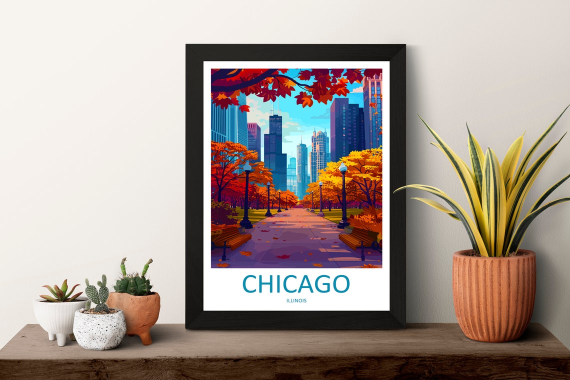 Chicago Illinois Autumn Park Skyline Minimalist Travel Poster Art - Image 3