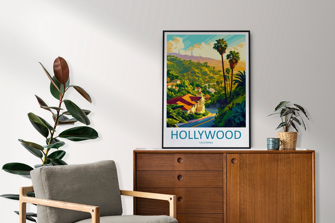 Hollywood California Sunny Vintage Travel Poster With Palm Trees - Image 2