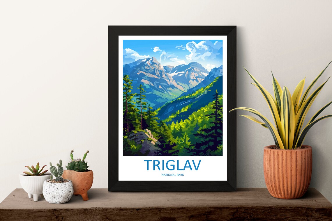 Triglav National Park Alpine Peaks Lush Pine Forest Vintage Poster - Image 3