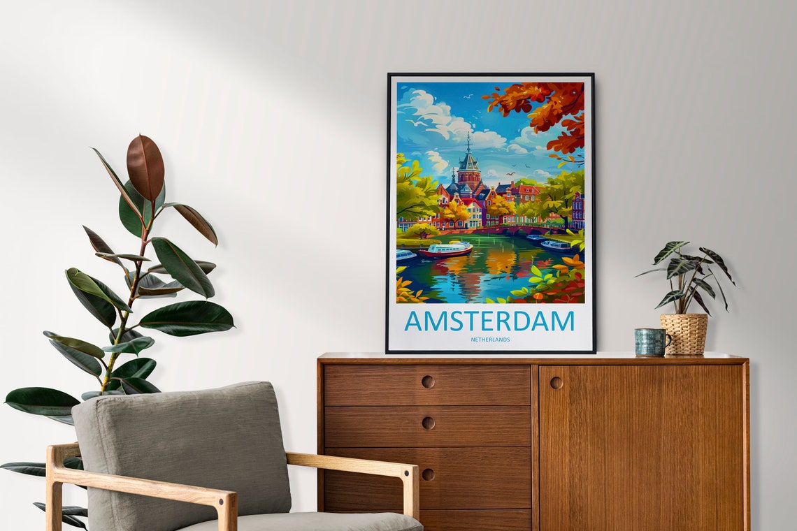 Amsterdam Netherlands Autumn Canal Minimalist Travel Poster Art - Image 2