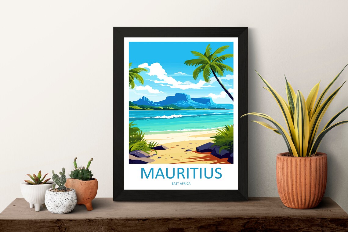 Mauritius East Africa Tropical Beach Palm Lagoon Travel Poster - Image 3