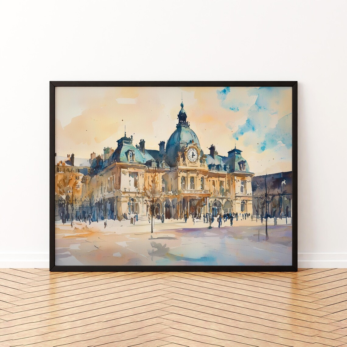 Limoges France Clock Tower Dome Watercolor Travel Art Poster
