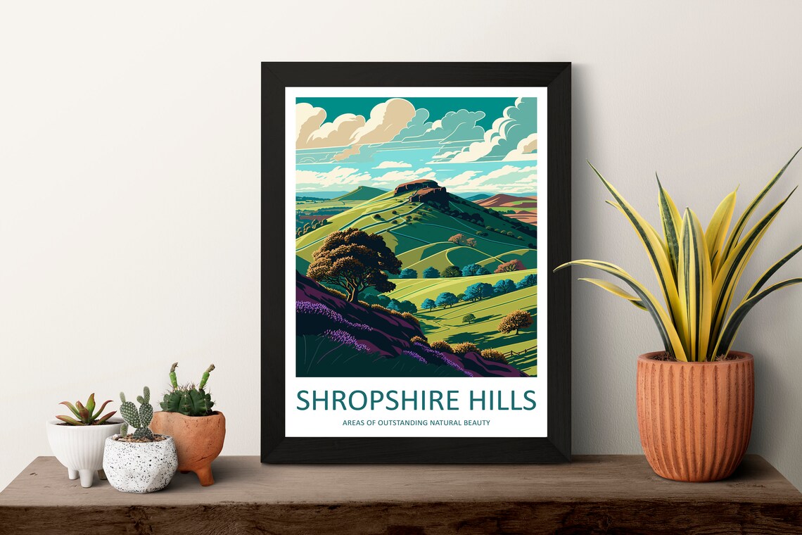 Shropshire Hills Travel Poster, AONB Wall Art - Image 3