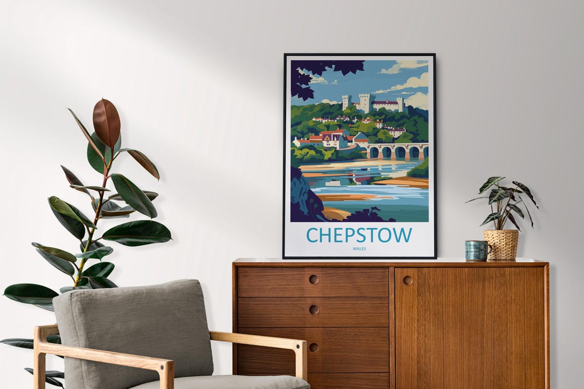 Chepstow Castle Riverside Town Stone Bridge Travel Poster Wales - Image 2